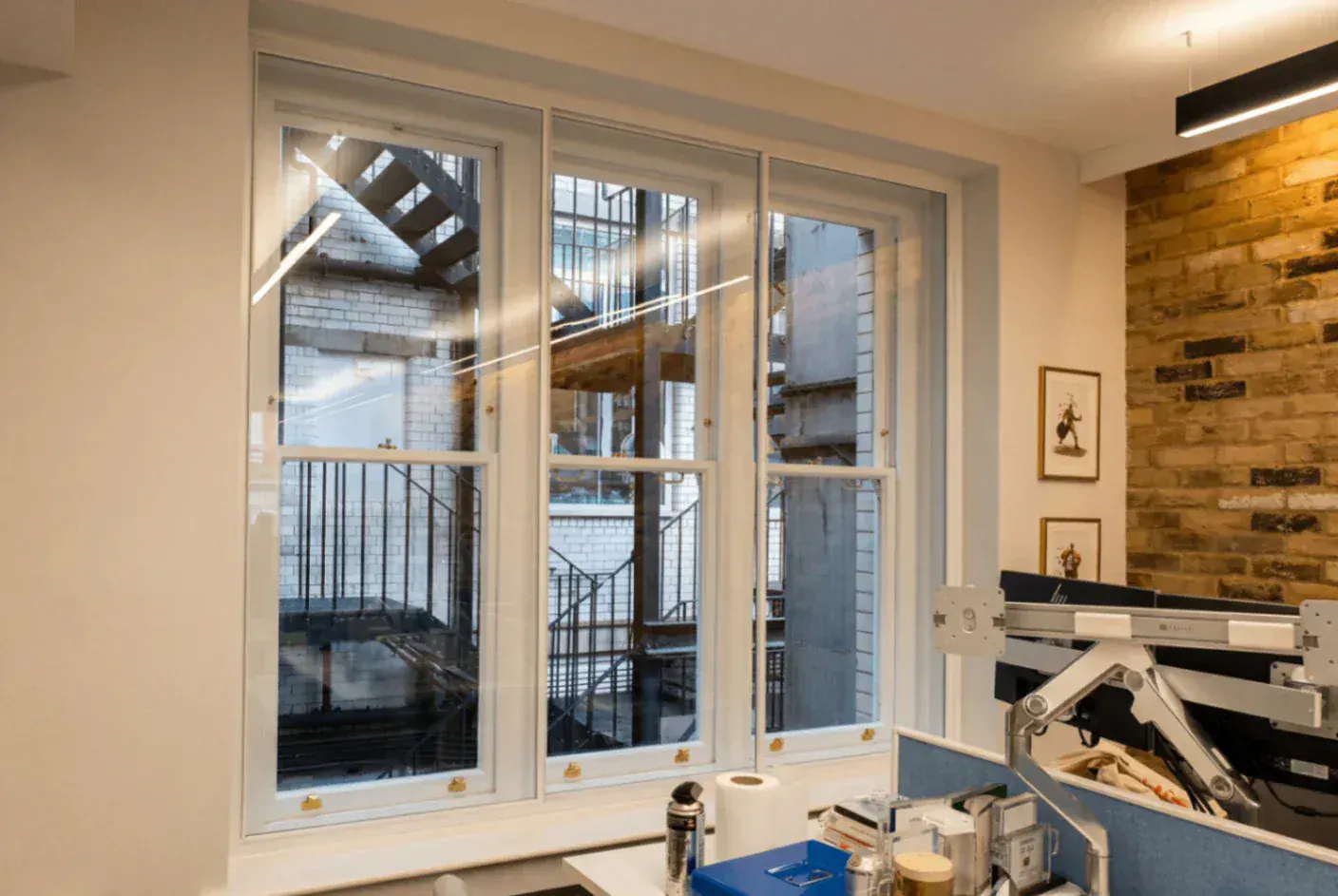 Secondary glazing in a commercial office