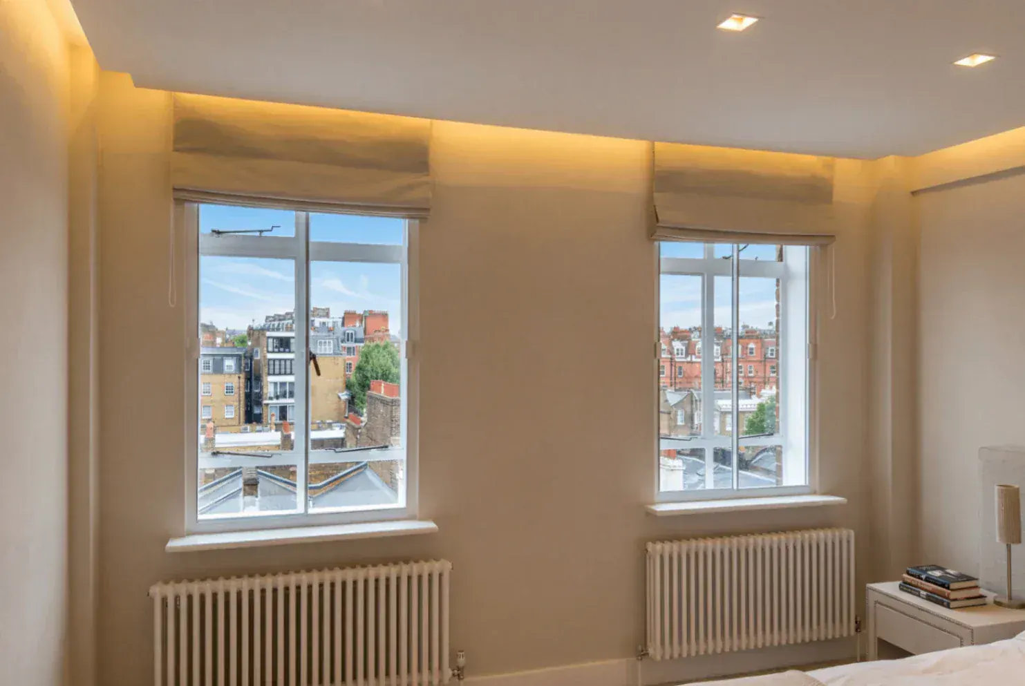 Secondary glazing in a room with two sash windows
