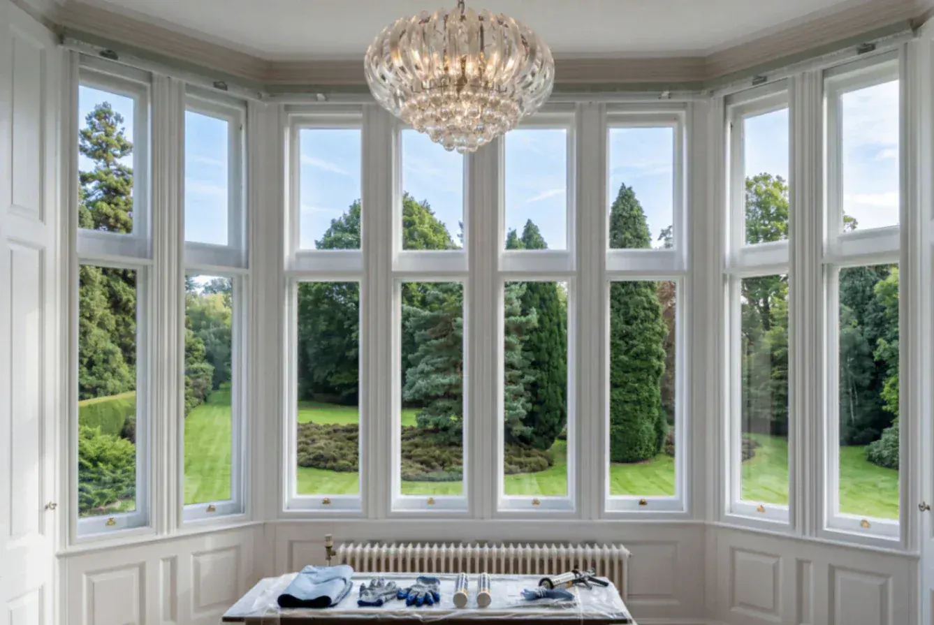 Secondary glazing around a large bay window