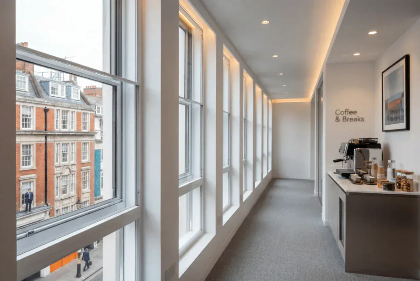 Secondary glazing in a commercial interior
